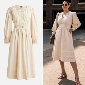 NWT J.Crew Long-sleeve smocked-waist midi dress in lightweight chino cream